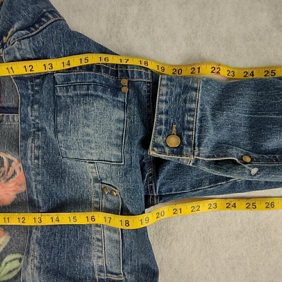 Miss Lili Womens Distressed Customized Cotton Blend Blue Denim Jean Jacket Sz L - Picture 8 of 12